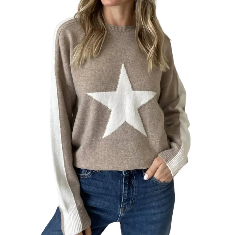 Morgan Sweater In Latte/white Stretchy Elastic Breathable