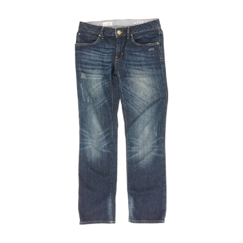 Navy Solid Mid Rise Skinny Leg Jeans Comfortable Distressed Straight-Leg Jeans
