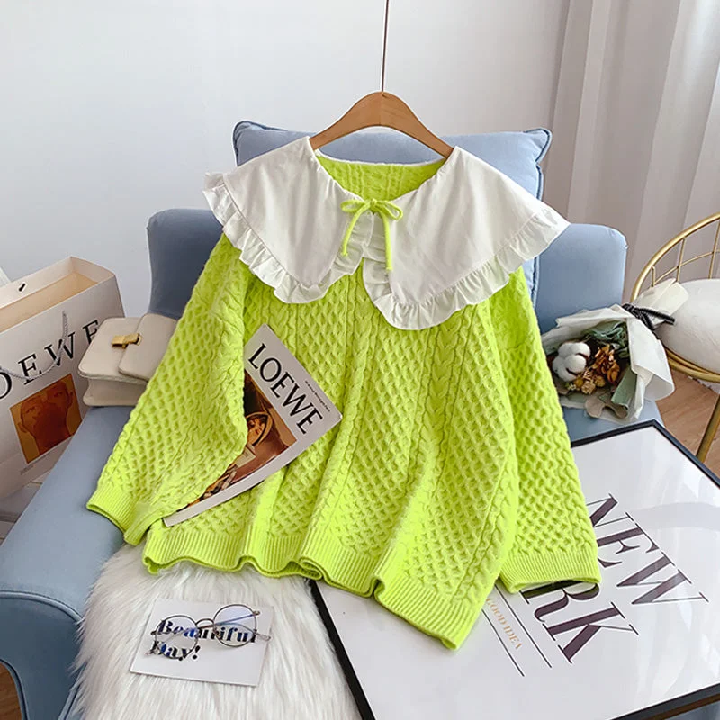 New female doll collar Pullover loose lazy sweater  5020 Bright Pastel Dark