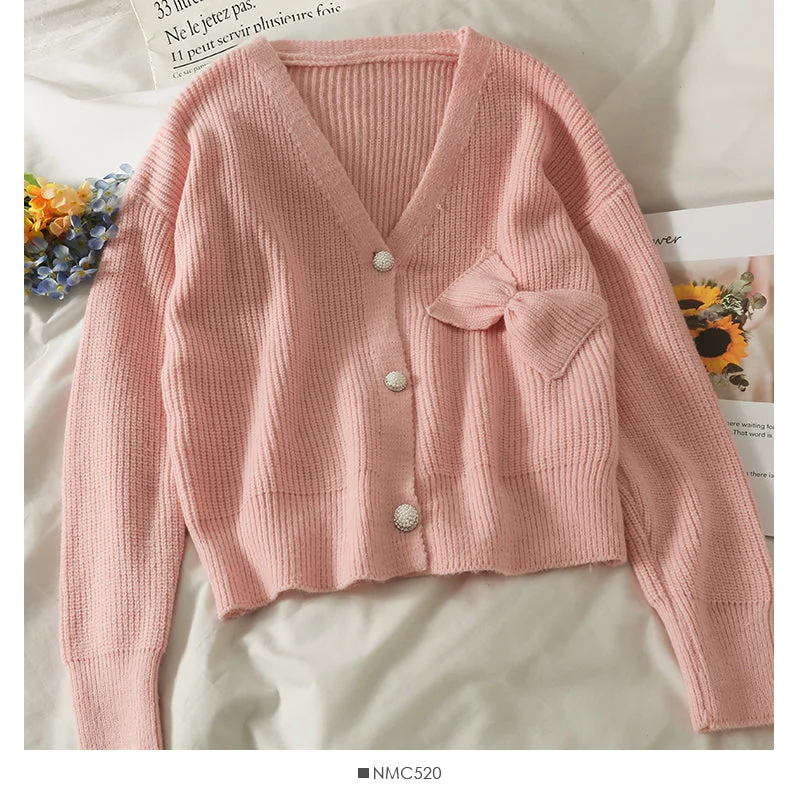 New sweet bow decorative thin sweater  1901 Fleece Fabric Down Fabric Feather Fabric