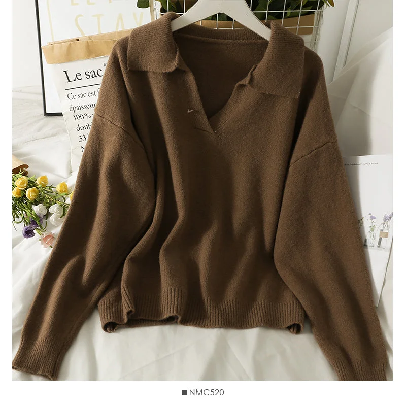 New Vintage Lapel loose thin Pullover Sweater for women 1805 Chenille Blend Fleece Blend Nylon Blend New Vintage Lapel loose thin Pullover Sweater for women 1805 Chenille Blend Fleece Blend Nylon Blend