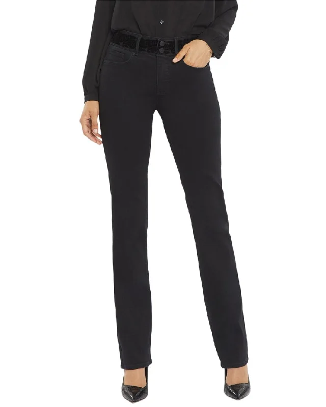 NYDJ Marilyn Flocked Double Button Jean Comfortable Distressed Straight-Leg Jeans