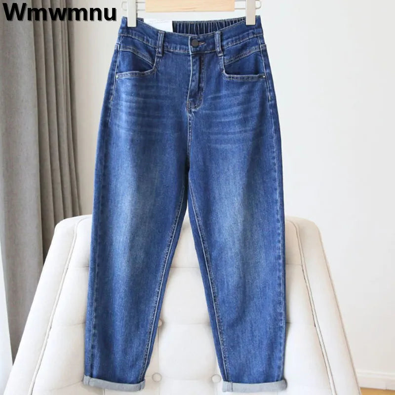 Oversize 5XL Ankle-Length Harem Jeans Baggy High Waist Womens Straight Denim Stylish Bootcut Denim Jeans Oversize 5XL Ankle-Length Harem Jeans Baggy High Waist Womens Straight Denim Stylish Bootcut Denim Jeans