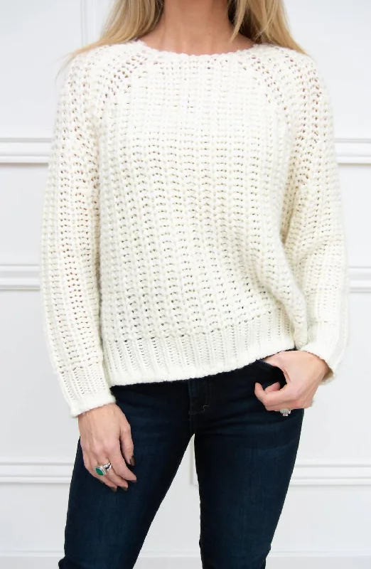Page Chunky Crew Neck Sweater In Ivory Striped Floral Plaid