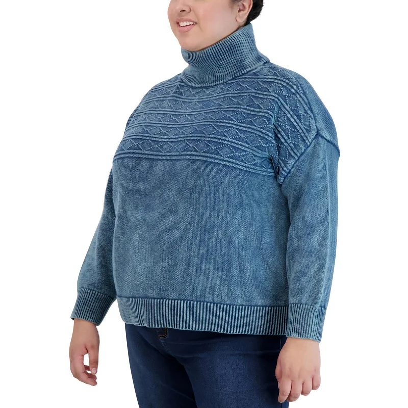 Plus Womens Cable Knit Ribbed Trim Turtleneck Sweater Bright Pastel Dark