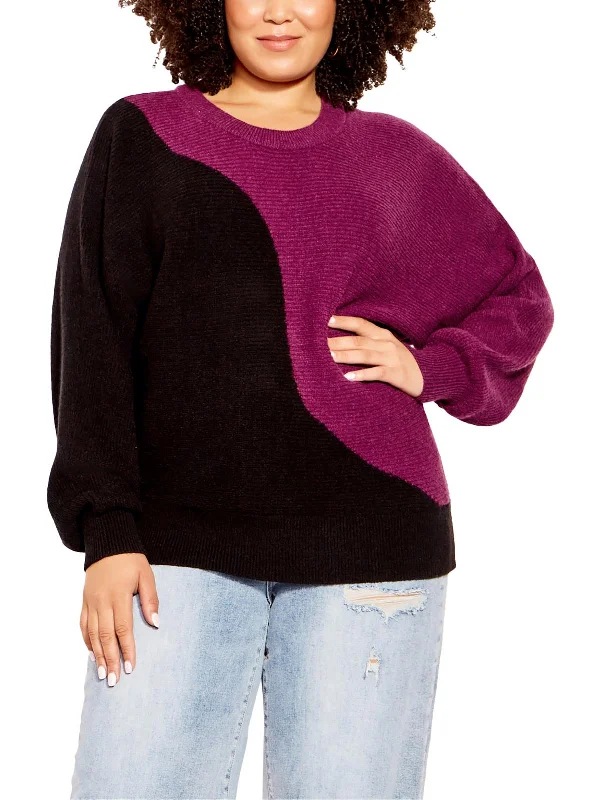 Plus Womens Knit Colorblock Crewneck Sweater Soft Cozy Warm
