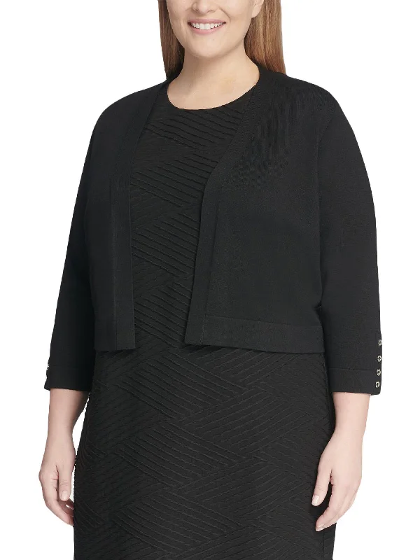Plus Womens Knit Open Front Shrug Sweater Mesh Sweater Canvas Denim