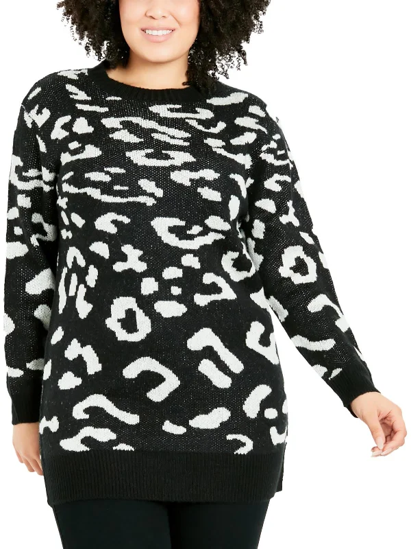 Plus Womens Leopard Print Long Pullover Sweater Fleece Fabric Down Fabric Feather Fabric Plus Womens Leopard Print Long Pullover Sweater Fleece Fabric Down Fabric Feather Fabric