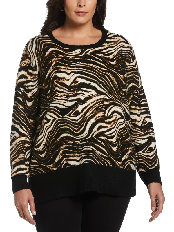 Plus Womens Long Sleeve Animal Sleeve Crewneck Sweater Embroidered Appliqued Beaded