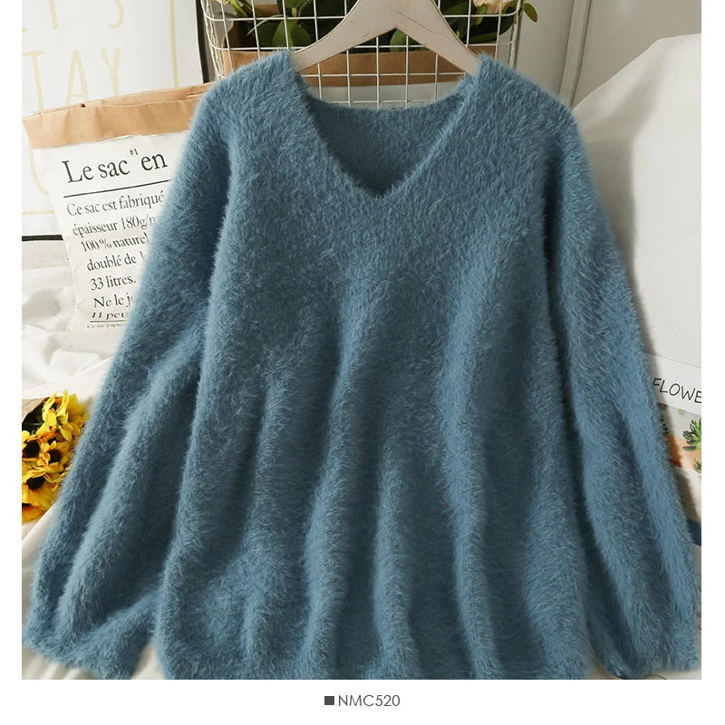Plush loose slim V-Neck long sleeve sweater women's solid color versati 1964 Spandex Rayon Corduroy Plush loose slim V-Neck long sleeve sweater women's solid color versati 1964 Spandex Rayon Corduroy