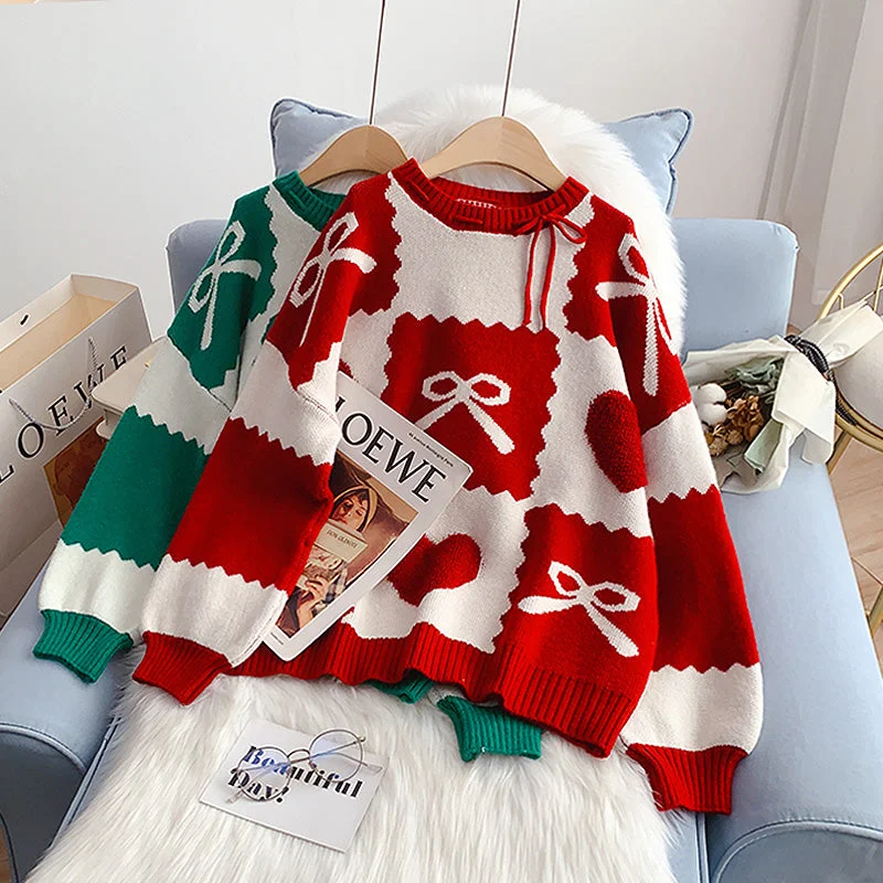 Red Christmas Sweater foreign style sweater  5030 Sweater Knitwear Pullover