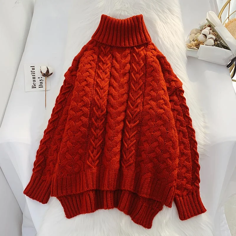 Red high neck twist sweater women's loose and lazy style 4911 Embroidered Appliqued Beaded Red high neck twist sweater women's loose and lazy style 4911 Embroidered Appliqued Beaded