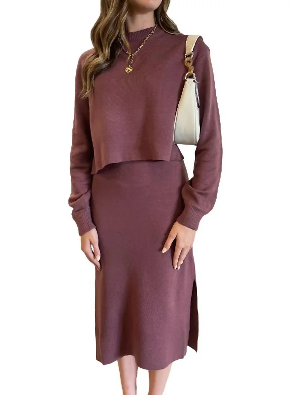 Relaxed Crop Sweater In Plum Wool Fabric Cashmere Fabric Tweed Fabric