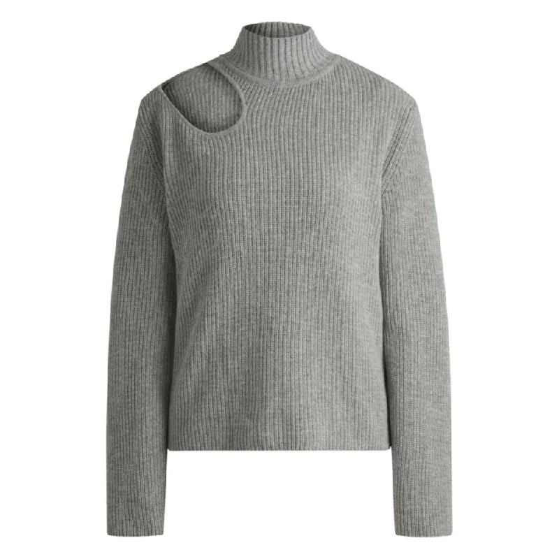 Relaxed-fit mock-neck sweater with cut-out detail Front Pockets Side Pockets Patch Pockets Relaxed-fit mock-neck sweater with cut-out detail Front Pockets Side Pockets Patch Pockets