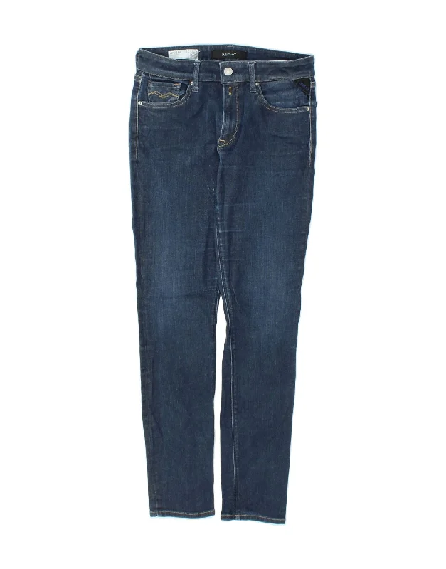 REPLAY Womens New Luz Skinny Jeans W30 L30 Blue Cotton Stylish Acid-Wash Jeans