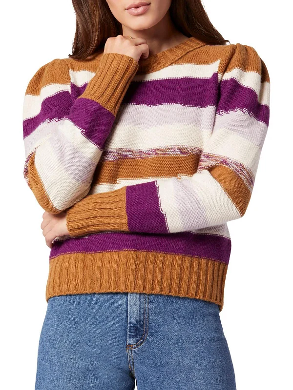 Ronsard Womens Wool Striped Crewneck Sweater Cable Knit Ribbed Knit Lace Knit