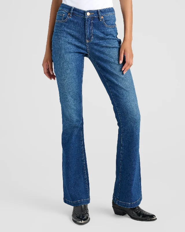 Rosa Mid Rise Flare Leg Jeans Stylish Relaxed Fit Skinny Jeans