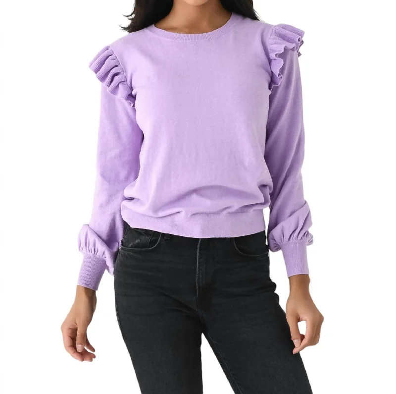 Ruffle Sleeve Sweater In Lavender Terry Blend Velvet Blend Canvas Blend