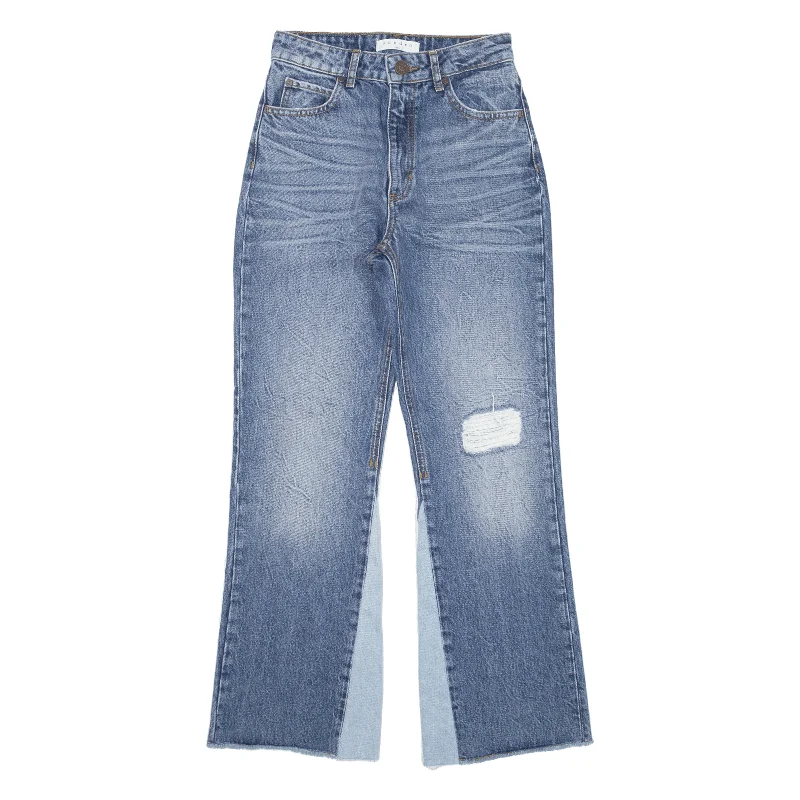 SANDRO Distressed Jeans Blue Denim Regular Flared Womens W24 L27 Elegant Tapered Leg Denim