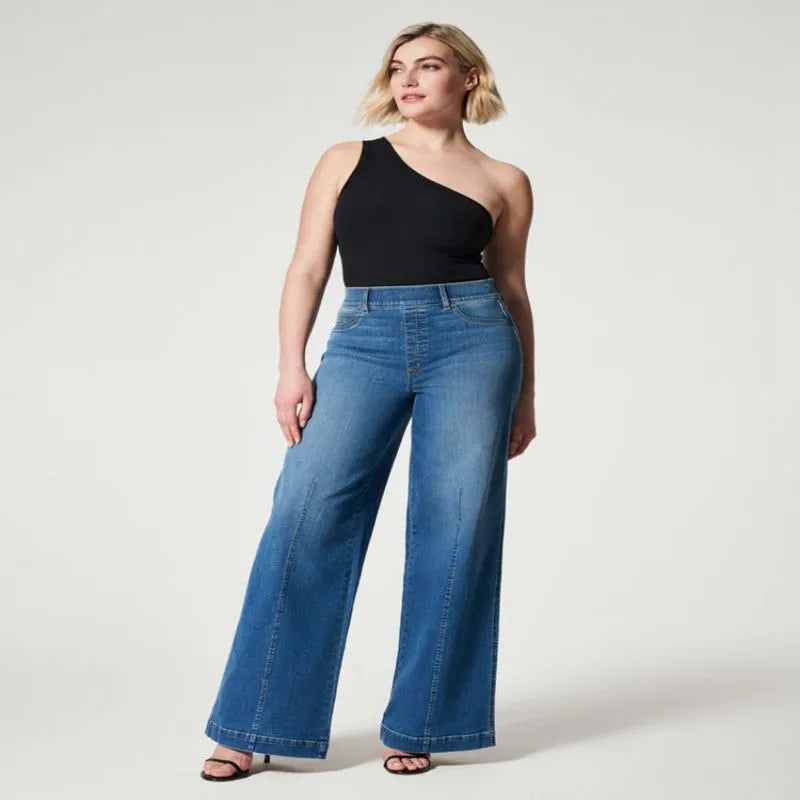 Seamed Front Wide Leg Jeans Straight Leg Women's Jeans Fashionable Bootcut Jeans