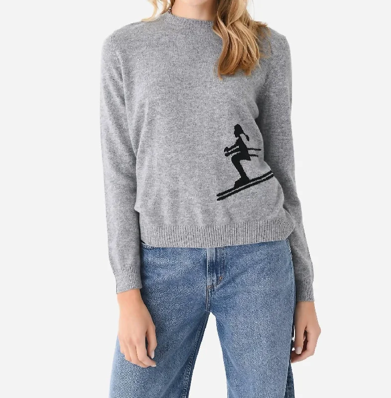 Ski Crew Neck Sweater In Riverstone Black Solid Print Embellished