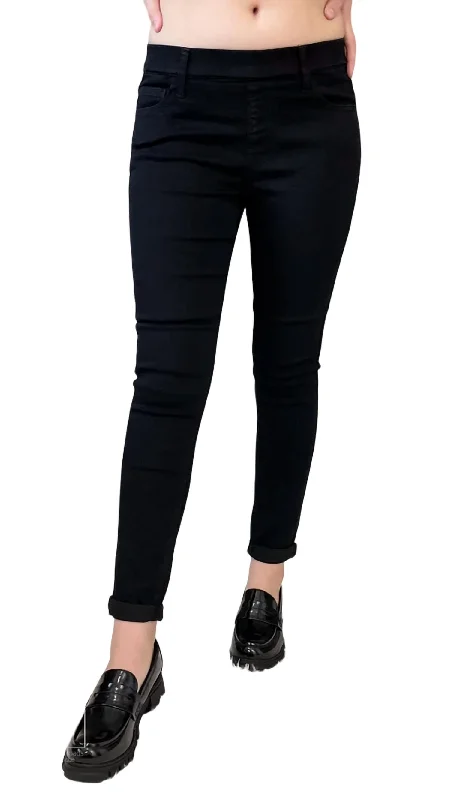 Skinny Pull On Jeans In Black Comfortable Jogger Style Jeans