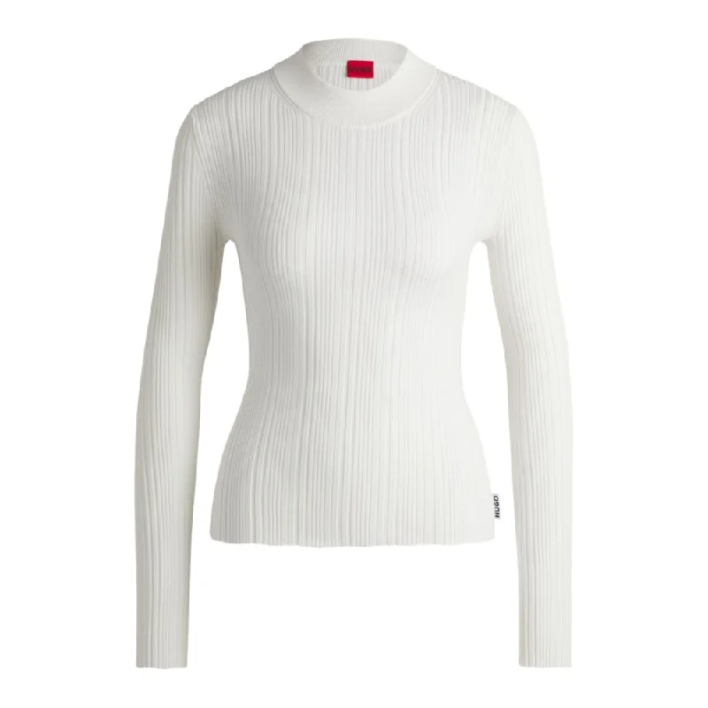 Slim-fit sweater with irregular ribbed structure Solid Color Striped Floral Print