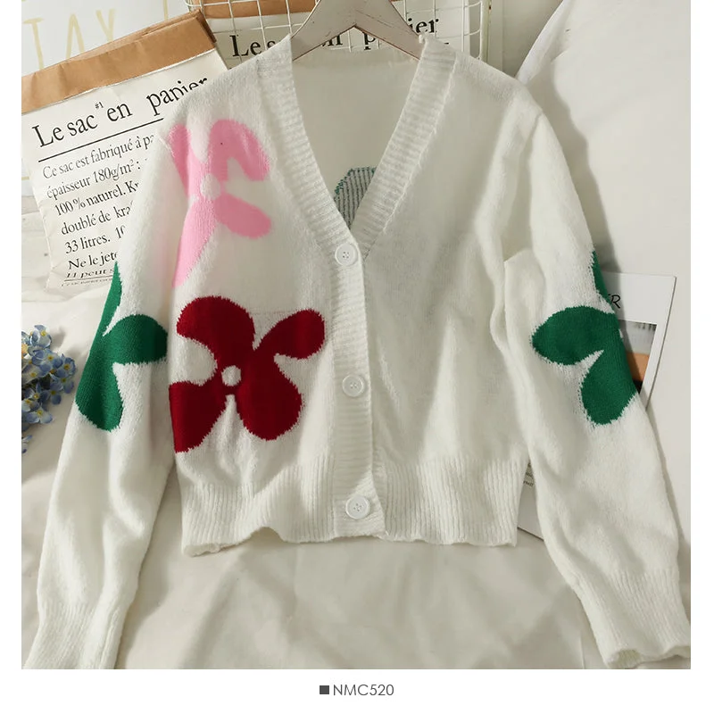Slim low neck single breasted printed sweater women's new long sleeve versatile cardigan sweater 2082 Denim Fabric Leather Fabric Suede Fabric Slim low neck single breasted printed sweater women's new long sleeve versatile cardigan sweater 2082 Denim Fabric Leather Fabric Suede Fabric