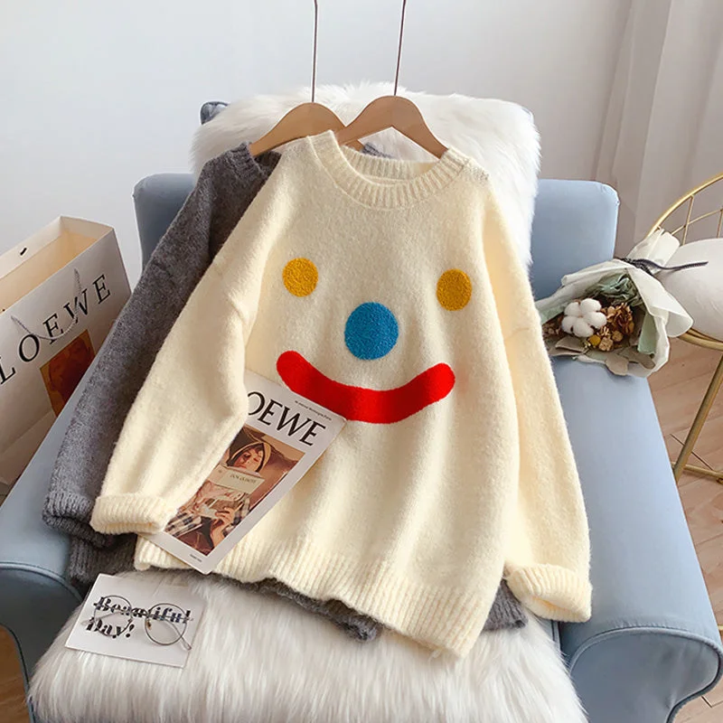 Smiling face sweater loose outer Pullover loose outer Pullover 4948 Fitted Slim Tailored Smiling face sweater loose outer Pullover loose outer Pullover 4948 Fitted Slim Tailored