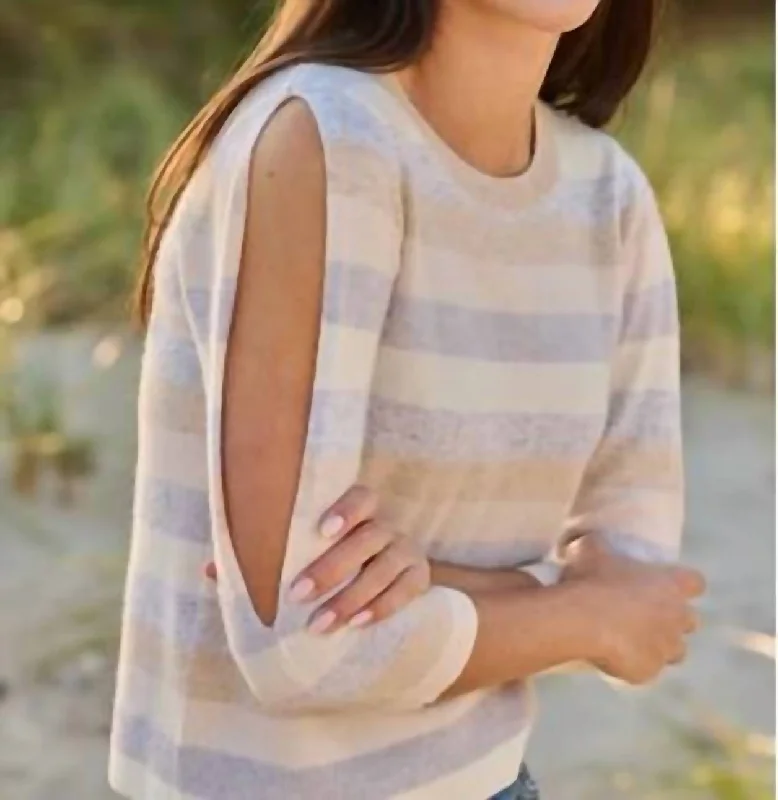 Striped Pullover Cashmere Sweater In Neutral Turtle Neck Boat Neck Asymmetrical Neck