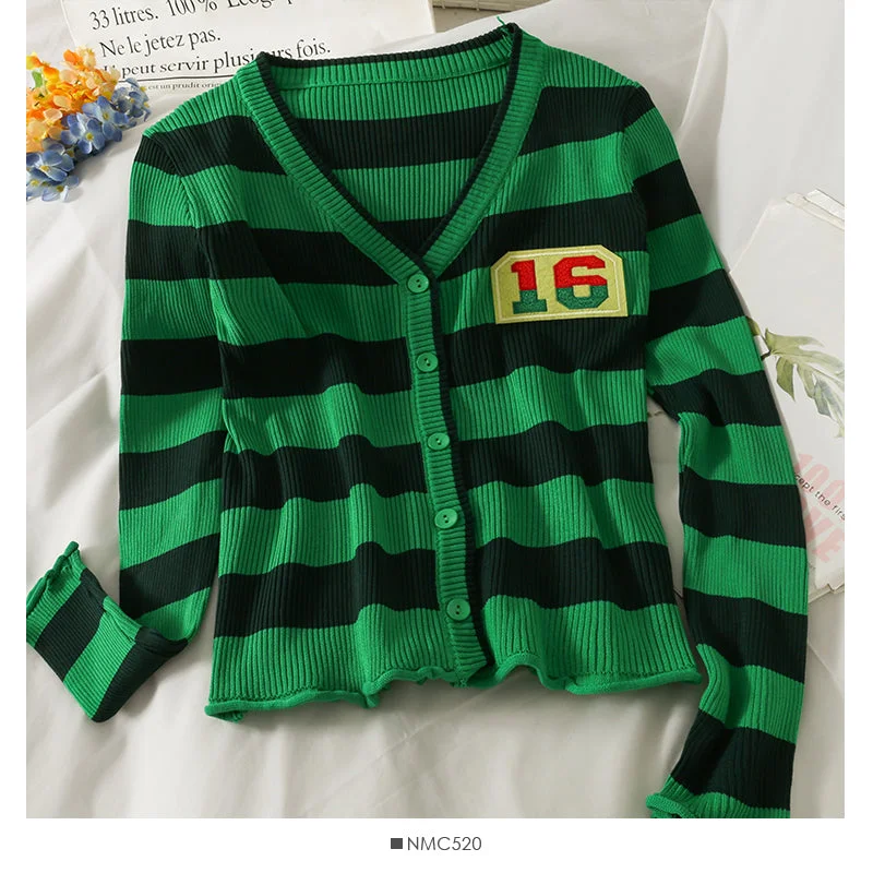 Striped single breasted cardigan long sleeved sweater for women 2061 Modern Contemporary Chic Striped single breasted cardigan long sleeved sweater for women 2061 Modern Contemporary Chic