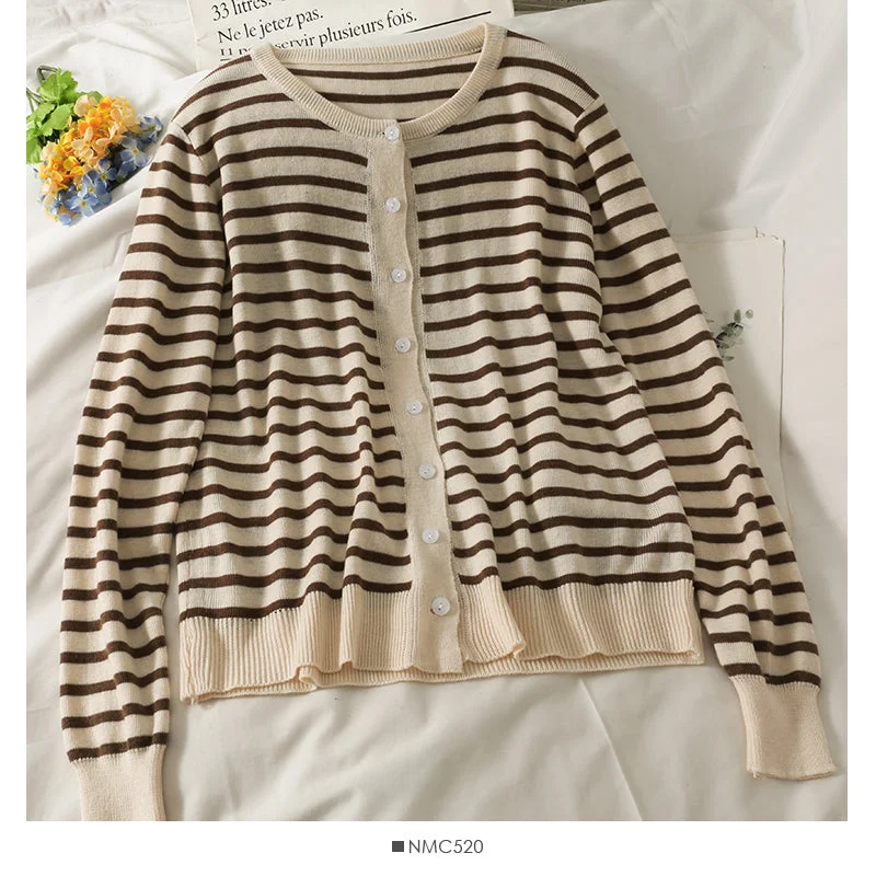 Striped single breasted loose thin sweater 1914 Chenille Blend Fleece Blend Nylon Blend Striped single breasted loose thin sweater 1914 Chenille Blend Fleece Blend Nylon Blend
