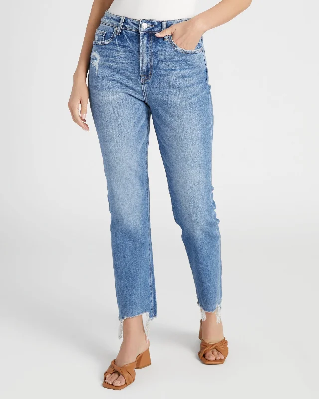 Super High Rise Straight Leg Ankle Jeans Fashionable Slouchy Fit Jeans