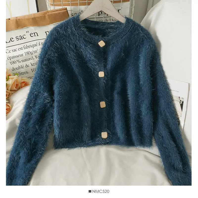 Sweater crew neck single breasted long sleeved top Plush crew neck sweater 1965 Open Front Closed Front Wrap Front Sweater crew neck single breasted long sleeved top Plush crew neck sweater 1965 Open Front Closed Front Wrap Front