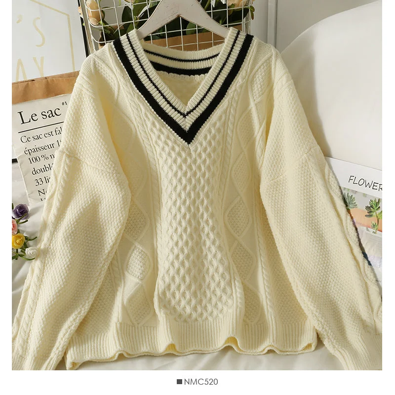 Sweater female diamond check loose thin sweater Korean V-neck 1863 Toggled Drawstring Belted Sweater female diamond check loose thin sweater Korean V-neck 1863 Toggled Drawstring Belted