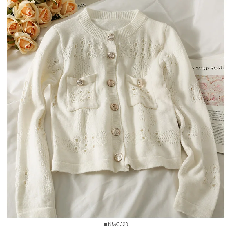 Sweater female hollow out Crochet pocket design top Korean single sweater 2059 Transparent Opaque Sheer Sweater female hollow out Crochet pocket design top Korean single sweater 2059 Transparent Opaque Sheer