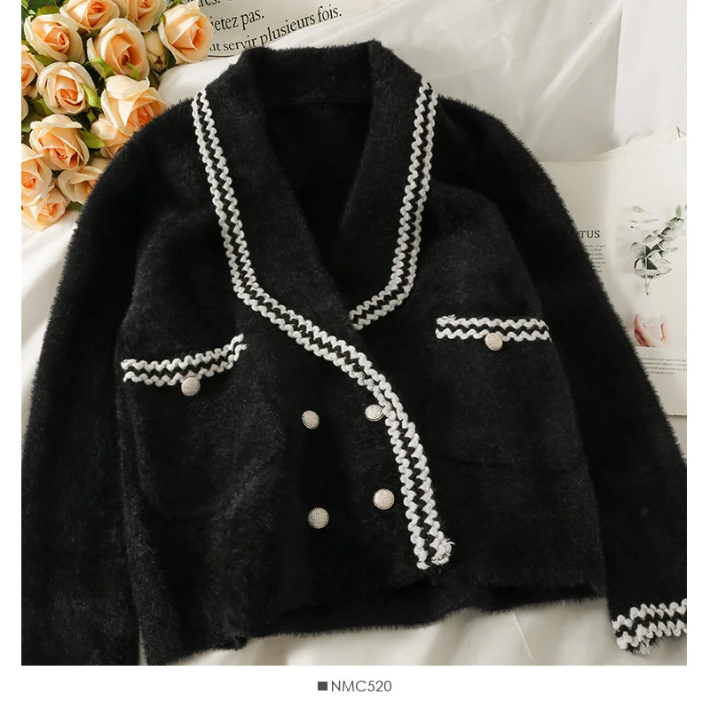 Sweater female stripe loose thin Plush coat 1844 Graphic Sweater Embroidered Appliqued Sweater female stripe loose thin Plush coat 1844 Graphic Sweater Embroidered Appliqued