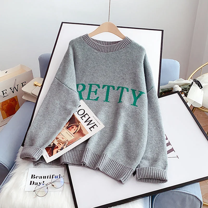 Sweater sweater lazy wind sweater top  4973 Solid Color Striped Floral Print