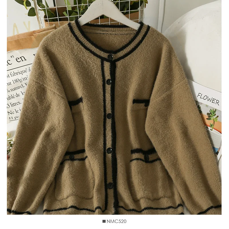 Sweater women's color matching stripe loose and thin long sleeved cardigan 1932 High Neck Crew Neck V-Neck Sweater women's color matching stripe loose and thin long sleeved cardigan 1932 High Neck Crew Neck V-Neck