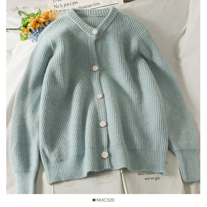Sweater women's loose thin single breasted long sleeves  1838 Iron Safe Non-Iron Wrinkle Free