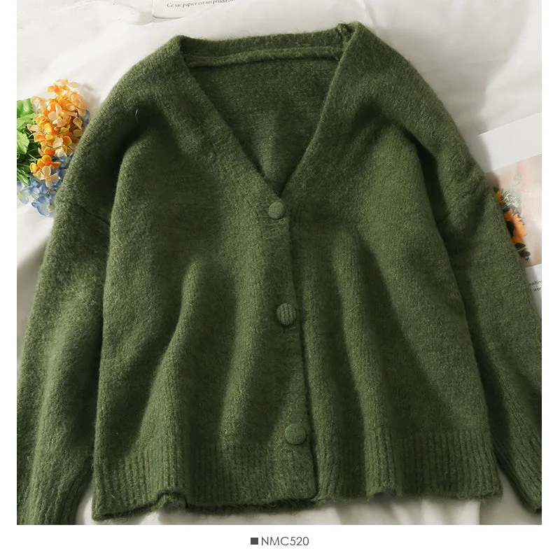 Sweater women's low neck single breasted cardigan long sleeved top solid color versatile 2044 Real Fur Shearling Chenille Sweater women's low neck single breasted cardigan long sleeved top solid color versatile 2044 Real Fur Shearling Chenille