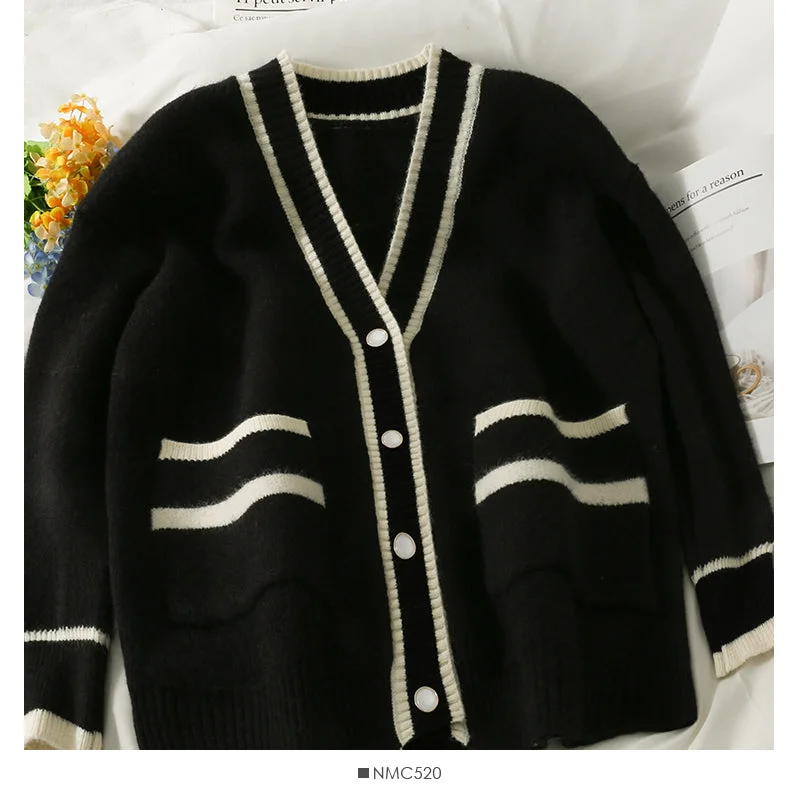 Sweater women's new striped loose thin single breasted sweater 2073 Boxy Sweater Fitted Sweater A-Line Sweater women's new striped loose thin single breasted sweater 2073 Boxy Sweater Fitted Sweater A-Line