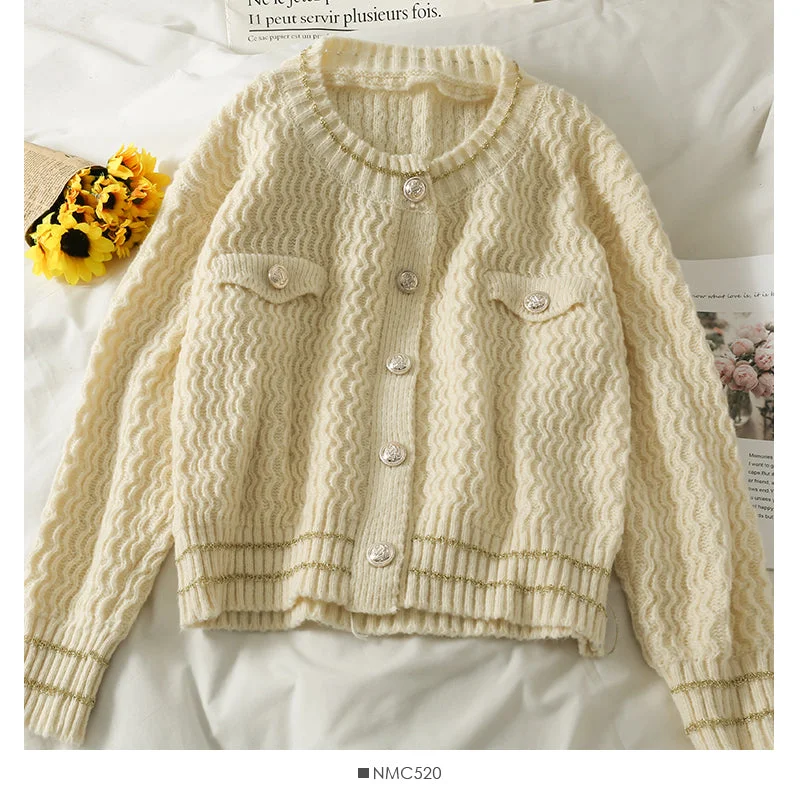 Sweater women's Phnom Penh wave edge stripe single breasted 1854 Wool Fabric Cashmere Fabric Tweed Fabric Sweater women's Phnom Penh wave edge stripe single breasted 1854 Wool Fabric Cashmere Fabric Tweed Fabric