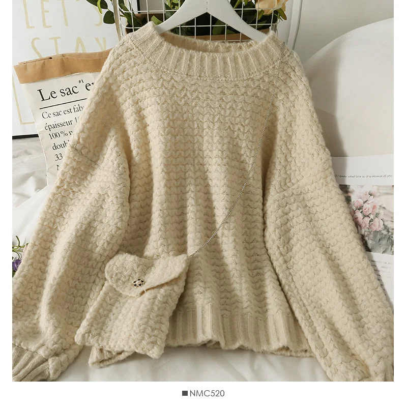 Sweater women's Pullover Top Long Sleeve versatile wear outside knitting with bag 1889 Terry Terry Cloth Terry Knit Sweater women's Pullover Top Long Sleeve versatile wear outside knitting with bag 1889 Terry Terry Cloth Terry Knit