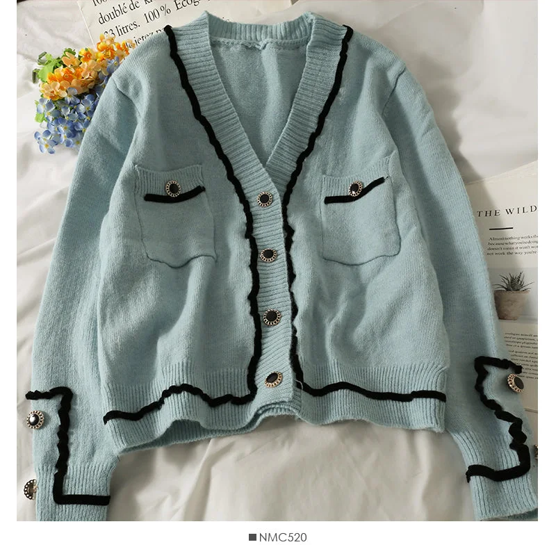 Sweater women's stripe loose thin single breasted sweater  1975 Satin Blend Silk Blend Wool Blend