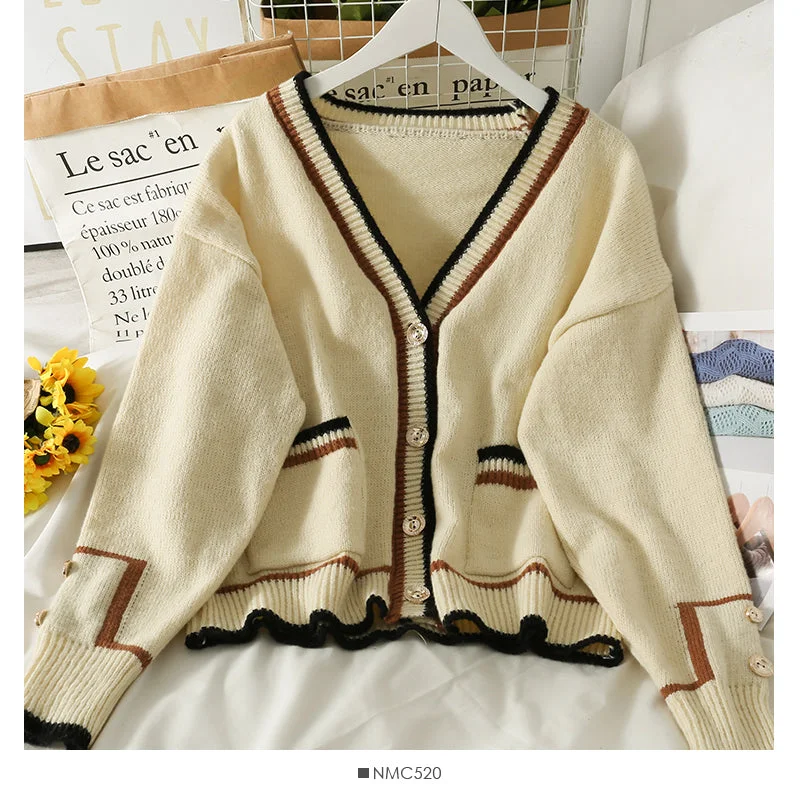 Sweater women's striped low neck single breasted cardigan over top 1984 Wool Fabric Cashmere Fabric Tweed Fabric Sweater women's striped low neck single breasted cardigan over top 1984 Wool Fabric Cashmere Fabric Tweed Fabric