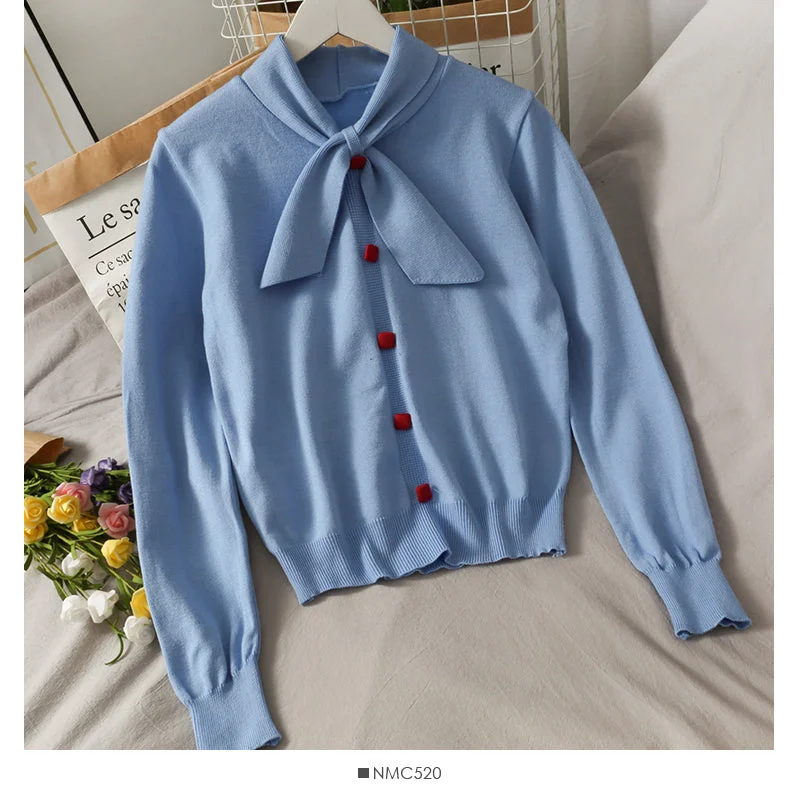 Sweet and versatile bow stand collar single breasted Pullover Sweater 2026 Anti-Pilling Anti-Shrink Durable Sweet and versatile bow stand collar single breasted Pullover Sweater 2026 Anti-Pilling Anti-Shrink Durable