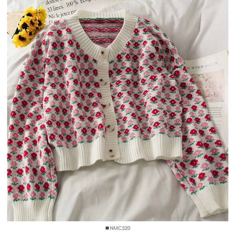 Sweet wind color blocking round neck single breasted long sleeved sweater 1969 Herringbone Houndstooth Plaid Sweet wind color blocking round neck single breasted long sleeved sweater 1969 Herringbone Houndstooth Plaid