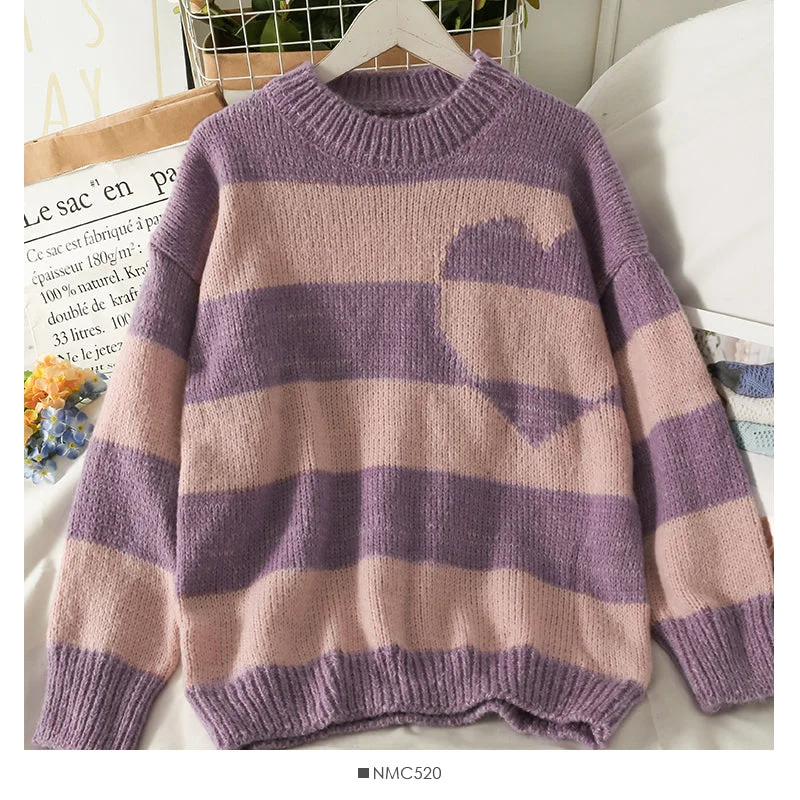 Sweet wind loose medium length heart print Pullover women's sweater 2079 Nylon Fabric Polyester Fabric Spandex Fabric Sweet wind loose medium length heart print Pullover women's sweater 2079 Nylon Fabric Polyester Fabric Spandex Fabric