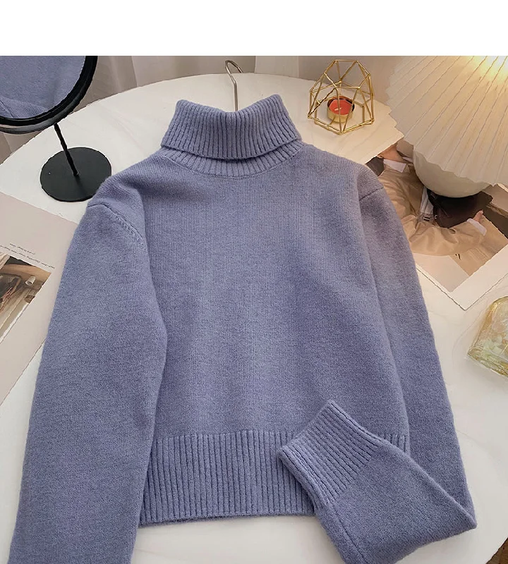 Temperament high neck short sweater thin long sleeve top 6053 Modern Contemporary Chic Temperament high neck short sweater thin long sleeve top 6053 Modern Contemporary Chic